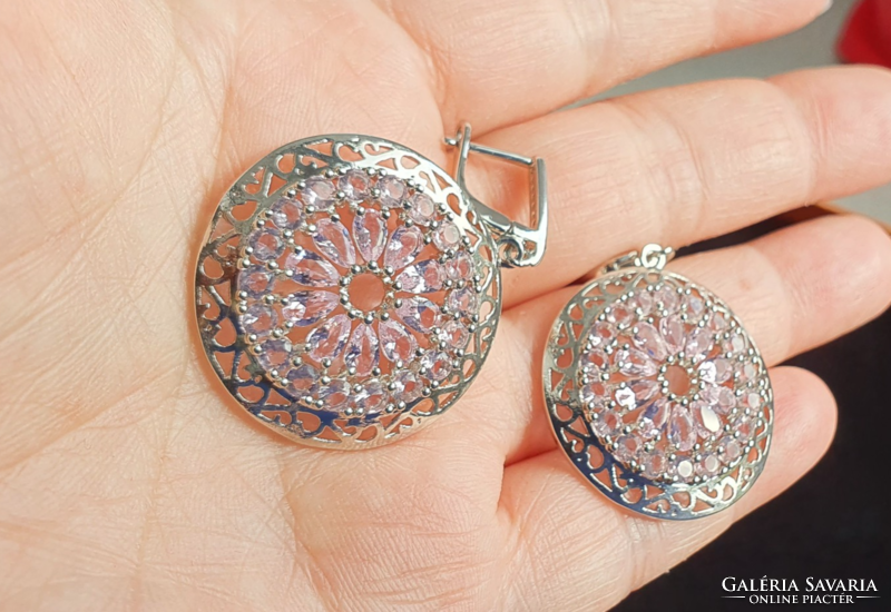 Hatalmas  ezüst  mandala füli pink turmalinnal / sterling 925/ --új