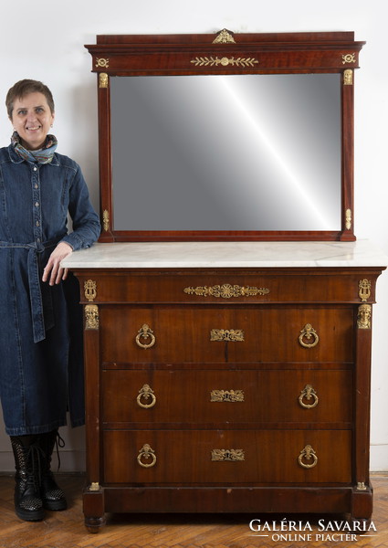 Empire chest of drawers with mirror - decorated with gilded bronze fittings