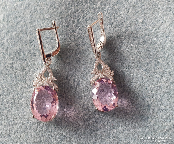Huge silver earring pink quarz / sterling 925 / --new