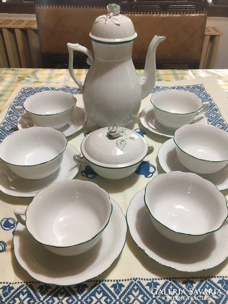 Herend white tea set with green wind