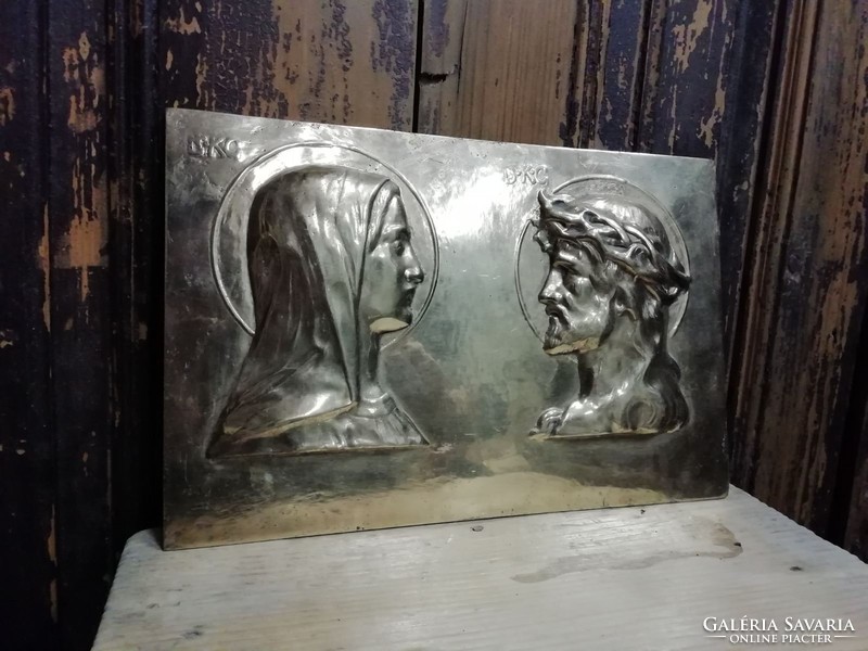 Religious themed brass plaque, for collectors, copper image depicting Jesus and Mary