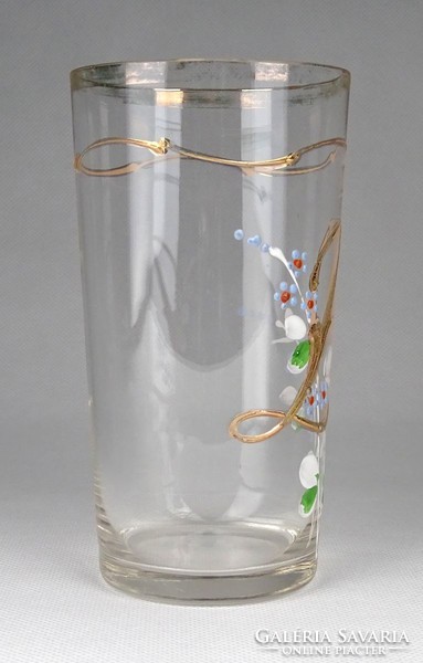 1H069 Antik monogramos üveg pohár keresztelő üveg pohár 13 cm
