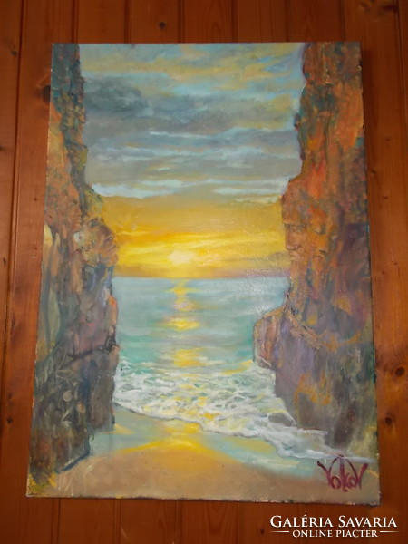 Mikhail volkov, two rocks by the sea c. Painting