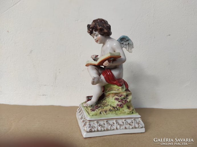 Antik sitzendorf porcelán ülő figura füzetbe író angyal hibátlan 5149