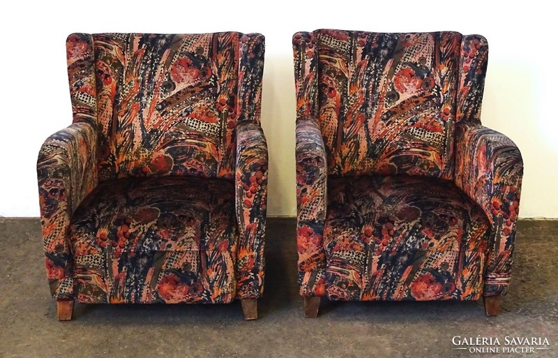 0O357 pair of old re-upholstered small armchairs