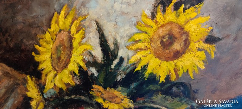 Still life with sunflowers from Tokácsli 75x60 cm. O. Farost, the so-called In the Tokaj frame.