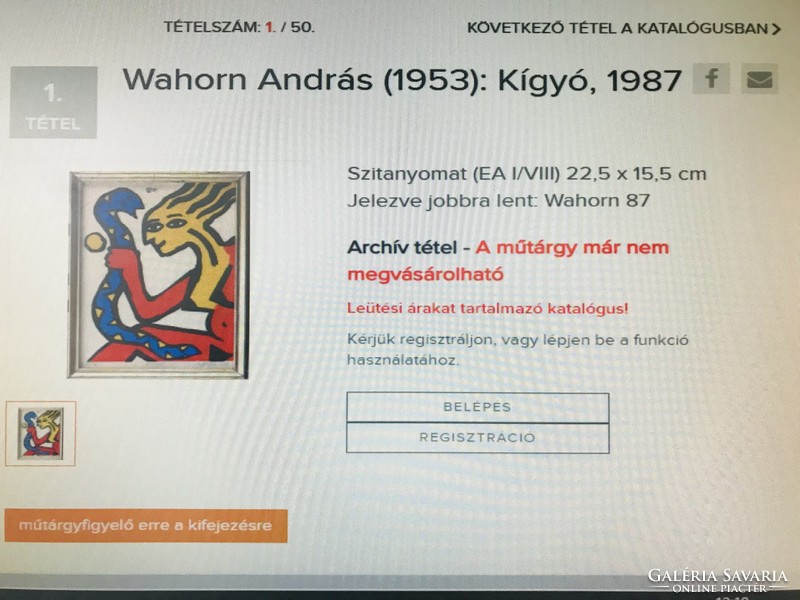 WAHORN ANDRÁS (1953-): Kígyó 1987. E.A. I / VIII.