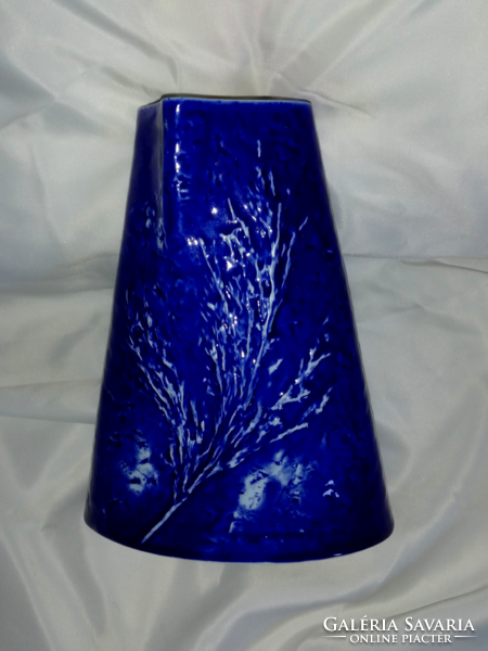 Unique art studio vase in art deco shape with plastic tree decoration