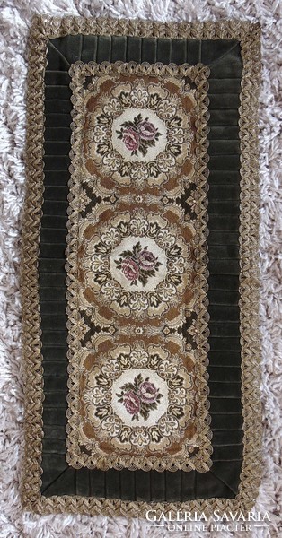 Beautiful velvet tapestry woven running tablecloth with elegant gold borders