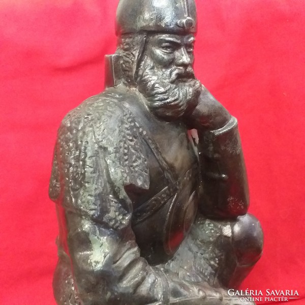 Russian bronze inscribed cast spitter Jermak Tyimofeyevich Cossack ataman figural statue. Marked. 40 Cm.