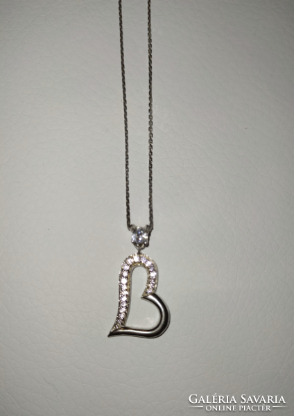 S925 silver necklace with heart pendant in pink and transparent zirconia