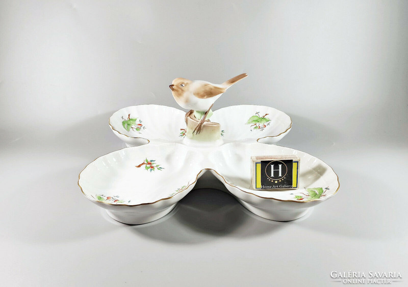 Herend, four-bowl hand-painted porcelain centerpiece with a bird figure, flawless! (H020)