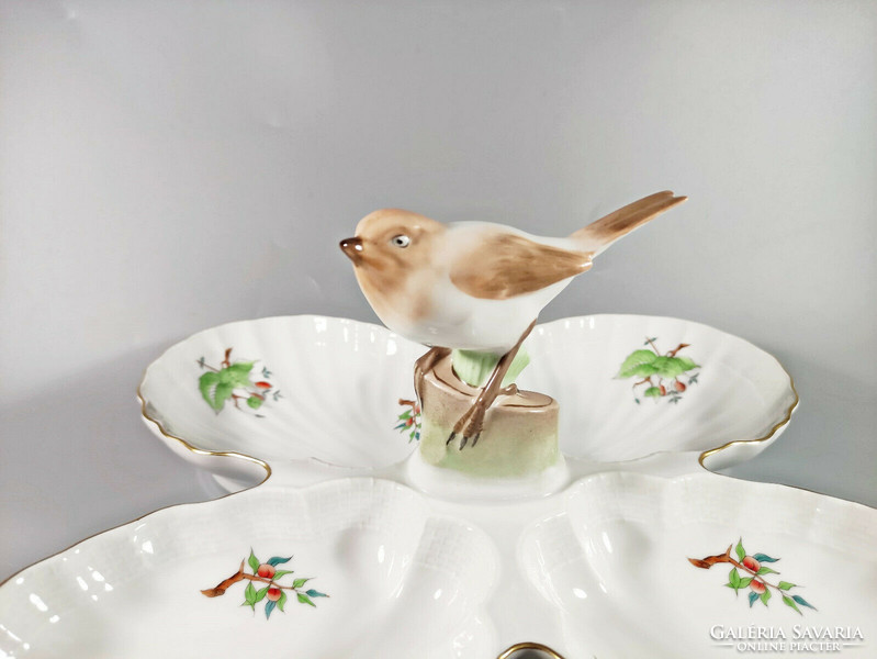 Herend, four-bowl hand-painted porcelain centerpiece with a bird figure, flawless! (H020)