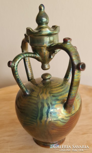 Zsolnay eosin antique bait jar with tiffany technique