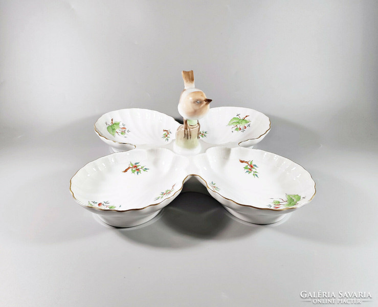 Herend, four-bowl hand-painted porcelain centerpiece with a bird figure, flawless! (H020)