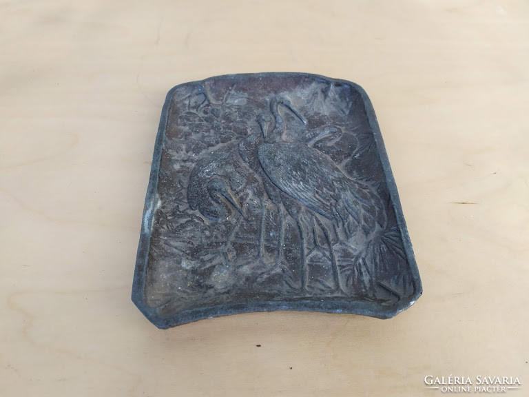 Antik patinás kínai gém madár ábrázolás ón tálca kínáló 4991