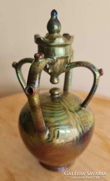Zsolnay eosin antique bait jar with tiffany technique