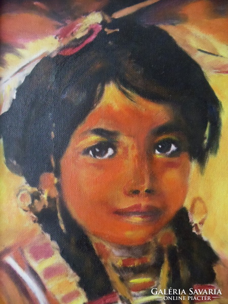 (Painting) Native American little girl portrait