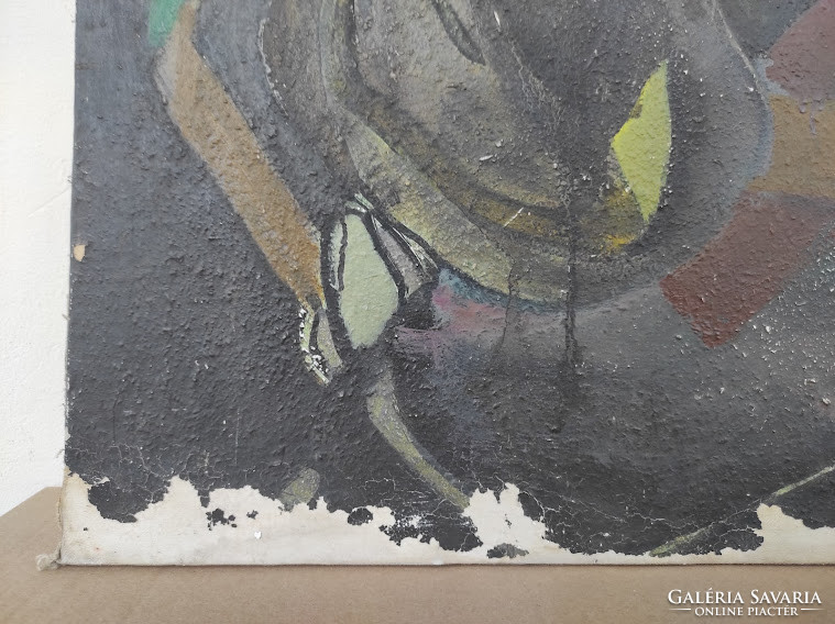 Antik absztrakt olaj vászon falapra kasírozva csendélet szignó és keret nélkül sérült 5065