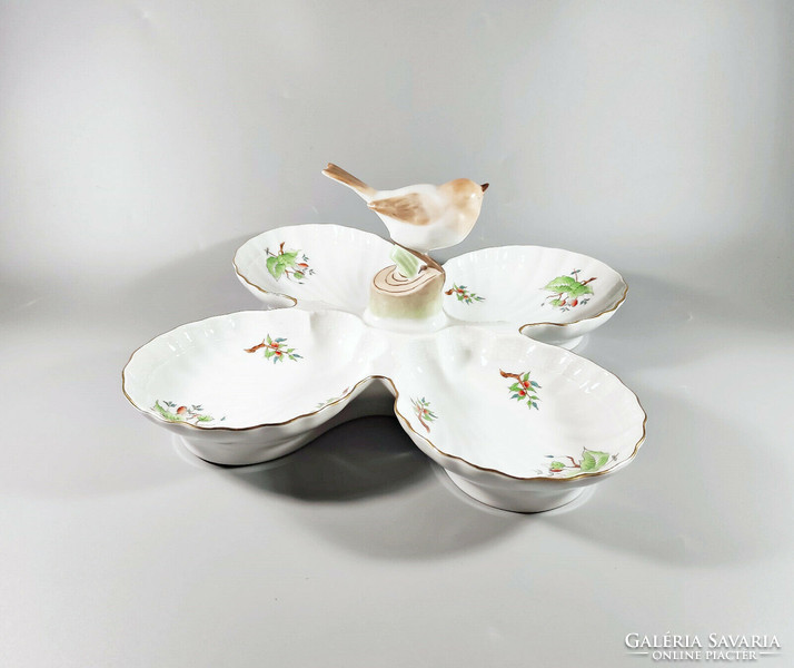 Herend, four-bowl hand-painted porcelain centerpiece with a bird figure, flawless! (H020)