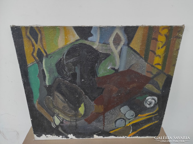 Antique abstract oil on canvas laminated on wooden board still life without sign and frame damaged 5065