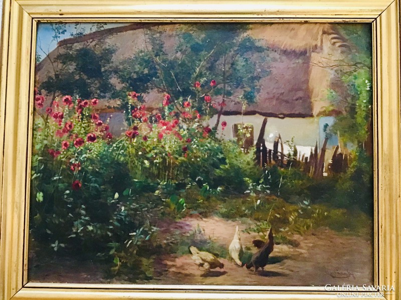 Gyula Aggházy (1850-1919): flower court 38*48 cm