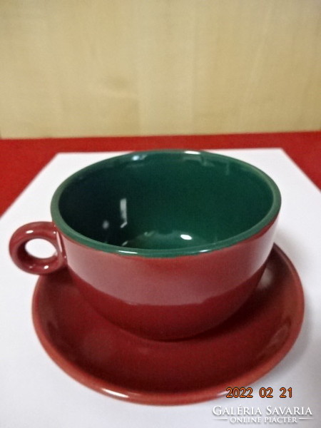 German porcelain coffee cup + placemat, burgundy and green. He has! Jókai.