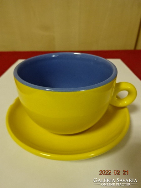 Német porcelán kávéscsésze + alátét, sárga és kék színű. Vanneki! Jókai.