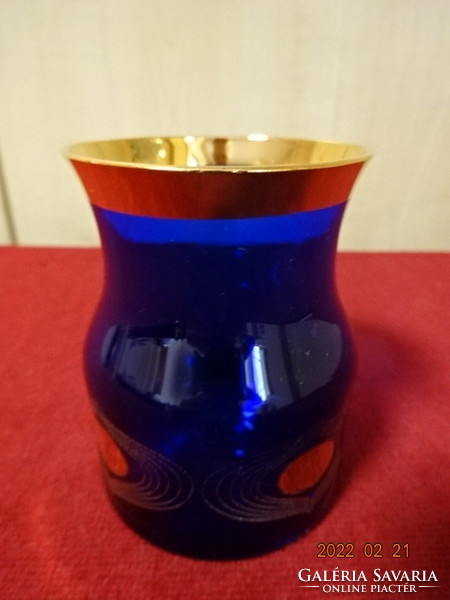Blue glass cup with gold border and gold decoration, four pieces. He has! Jókai.
