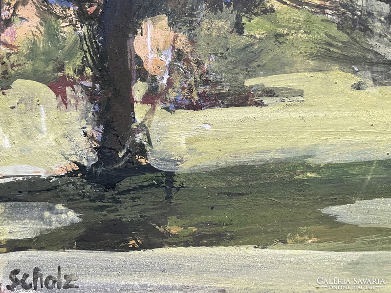 Scholz erik: waterfront trees oil painting