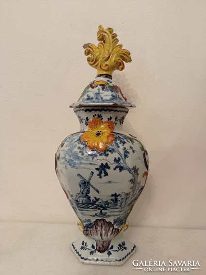 Antik delfti 18. század fedeles urnaváza porcelán váza Delft 4388