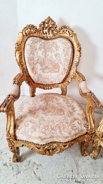 A491 antique baroque, rococo gilded throne armchairs