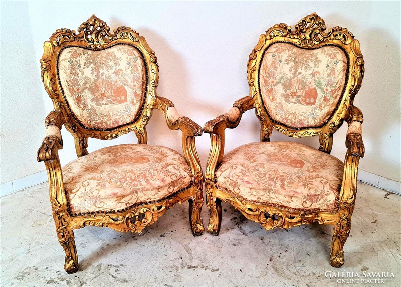 A491 antique baroque, rococo gilded throne armchairs