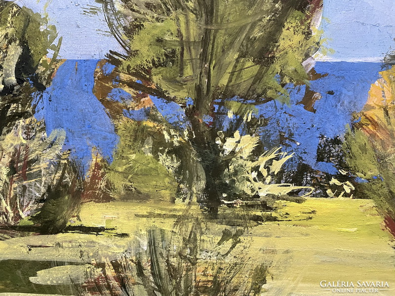 Scholz erik: waterfront trees oil painting
