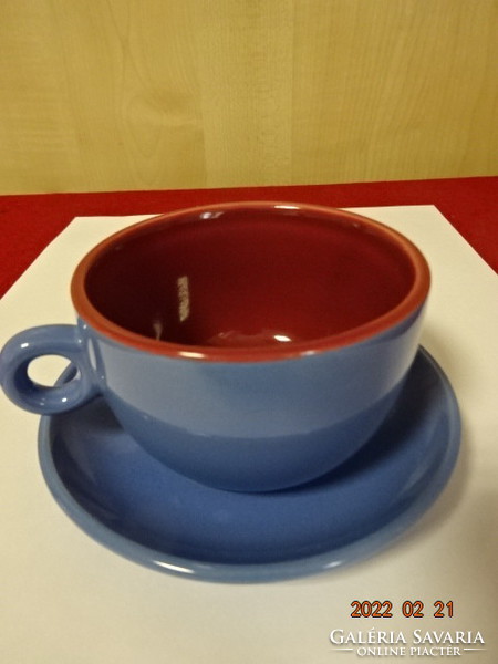 German porcelain coffee cup + placemat, blue and burgundy. He has! Jókai.