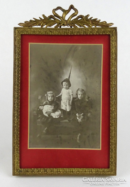 1H475 Antik Belgráder Soma gyermek fotográfia masnis jelzett bronz keretben