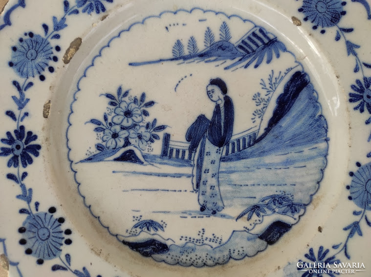 Antik delfti kínai mintás kék festett kis porcelán tányér Delft 5068