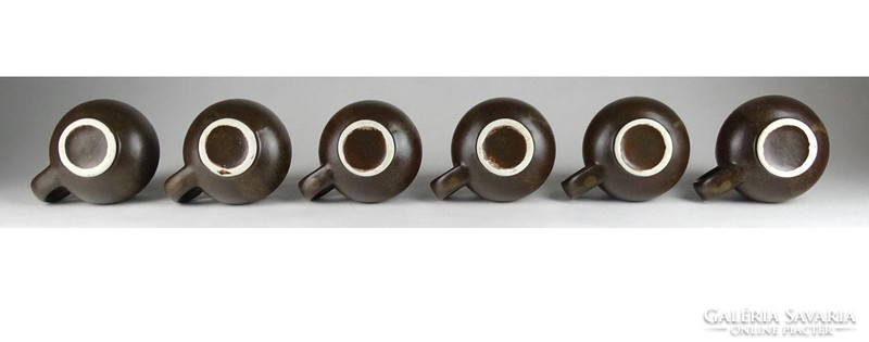 1H756 Régi jelzetlen barna kerámia kávéscsésze 6 darab