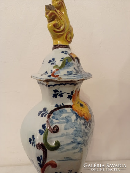 Antik delfti 18. század fedeles urnaváza porcelán váza Delft 4388