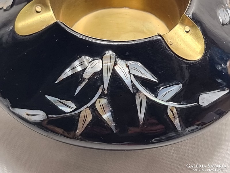 Glass ashtray with copper insert, shell / pearl decoration on the side, xx.S center without marking