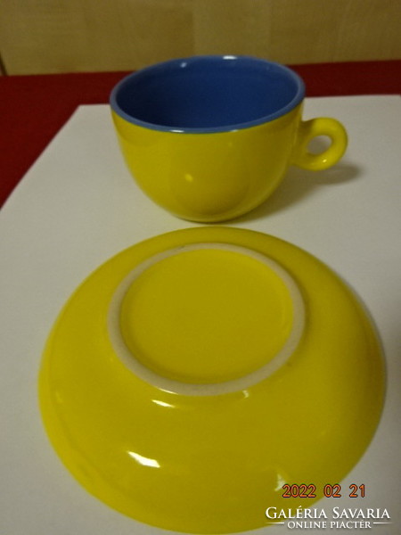 Német porcelán kávéscsésze + alátét, sárga és kék színű. Vanneki! Jókai.