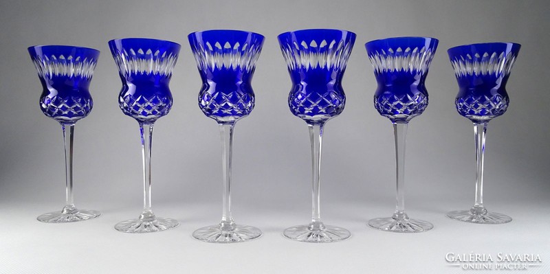 1H446 Nagyméretű hibátlan kék Ajka kristály pezsgős pohár készlet