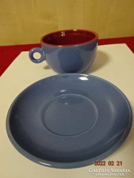 German porcelain coffee cup + placemat, blue and burgundy. He has! Jókai.