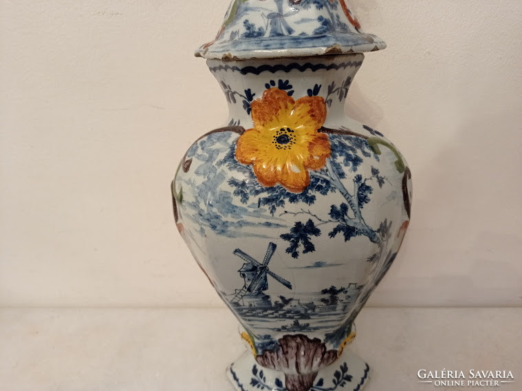 Antique delfti 18th century covered urn vase porcelain vase delft 4388