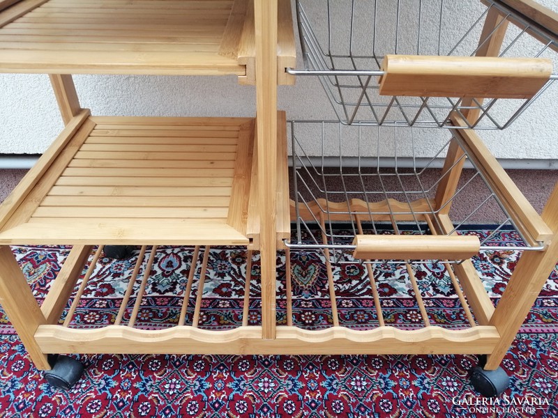 Sobuy kitchen rolling serving table with 2 drawers, 2 metal drawers, bamboo sheet, wine rack at the bottom. Negotiable!