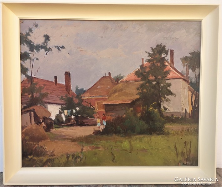 Ferenc Artner (1904 - 1981) village landscape c. Picture gallery painting with original guarantee!