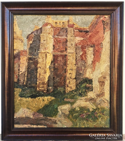 János Gyelmis Lukács (1899 - 1979) Buda Castle bastion c. Picture painting with original guarantee!