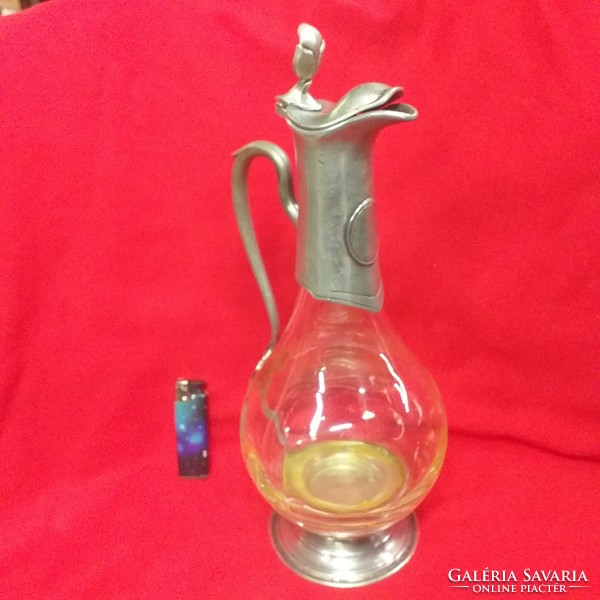 Art Nouveau glass tin decanter pouring jug. Indicated.