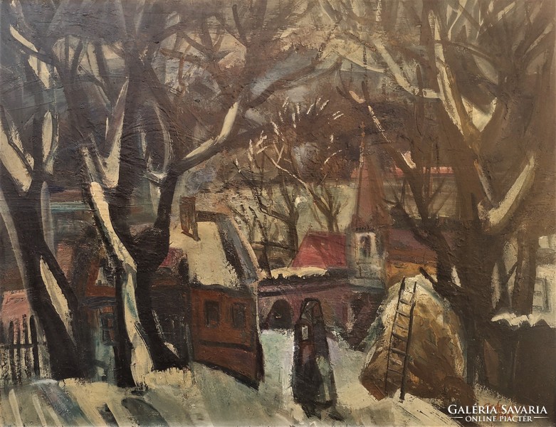 Imre Péter Gaál (1921 - 2013) Nagymaros danapart c. Painting with original guarantee!