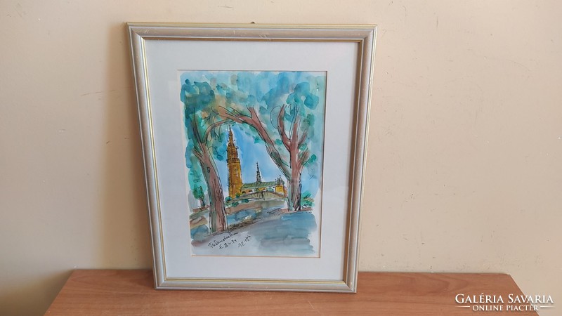 Beautiful watercolor painting signed with a 30x38 cm frame